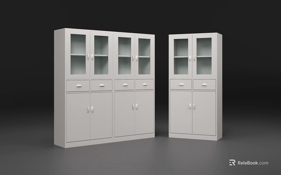 Modern White Bookcase Design With Glass Doors Drawers And Storage Cabinets 3d model 