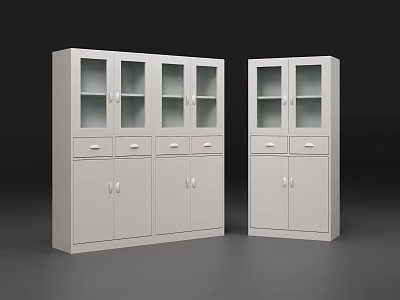 Modern White Bookcase Design With Glass Doors Drawers And Storage Cabinets 3d model