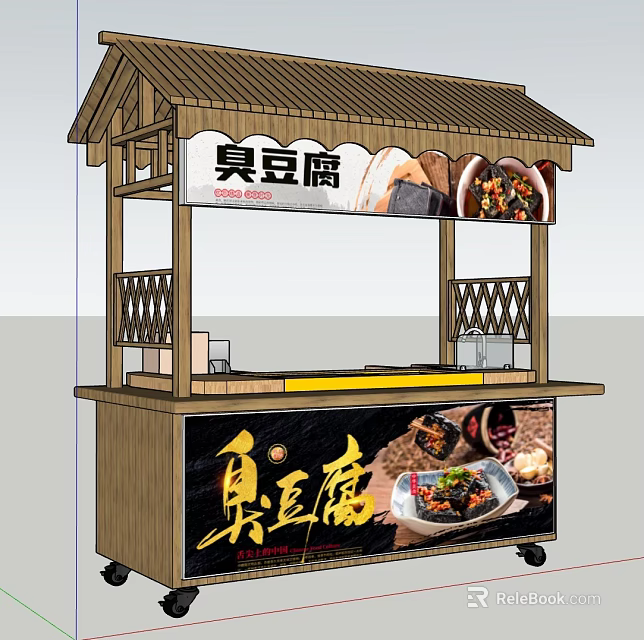 Traditional Stinky Tofu Mobile Stall With Wooden Structure And Food 3d model 
