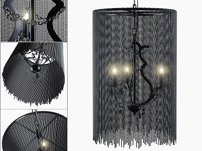 Modern Black Cylindrical Chandelier With Chain Link Mesh Design And Glowing Lights 3d model