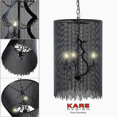 Modern Black Cylindrical Chandelier With Chain Link Mesh Design And Glowing Lights 3d model