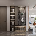 Modern Living Dining Room Interior With TV Wall Marble Elements And Floor to Ceiling Windows