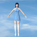 Game Movie Character With Black Hair Blue Dress White Thigh High Socks And Blue Sky