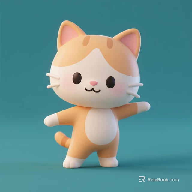 Cartoon Cat Stuffed Toy Orange White Pink Ears Smiling Outstretched Arm On Light Blue Background 3d model 
