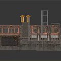 Industrial Building Structure Featuring Metal Frame Multi Level Platforms Yellow Machinery Staircases And Railings