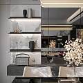 Elegant Modern Dining Living Room With Black Table Grey Chairs And Flower Vase