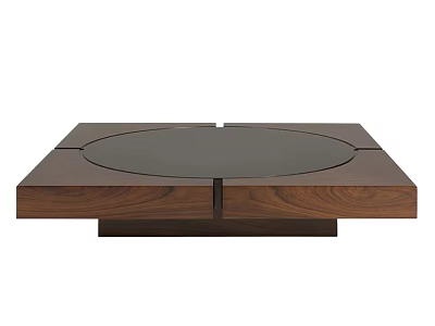 Modern Square Wooden Coffee Table Featuring Sturdy Frame And Circular Glass Top 3d model