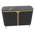Modern Black Entryway Cabinet Sideboard With Vertical Striped Doors And Gold Metal Legs