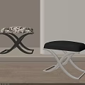 Modern Minimalist Stools With Crossed Black White Frames And Patterned Gray Upholstered Seats