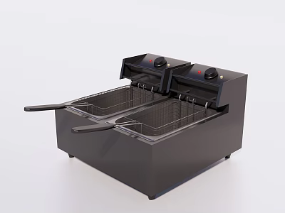 Black Electric Double Basket Deep Fryer Kitchen Cooking Appliance With Control Knobs 3d model
