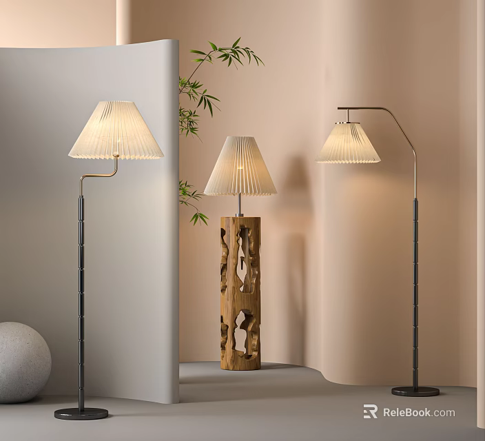 Stylish Floor Lamps In Modern Interior Setting 3d model