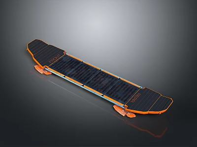 Black And Orange Streamlined Surfboard Sports Equipment With Textured Surface And Durable Design 3d model