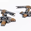 Mechanical Turrets Featuring Metal Structure Brown Gray Color Base With Support Legs And Long Barrels