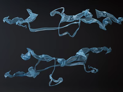 Elegant Modern Crystal Chandelier with Blue Transparent Flowing Ribbon Design 3d model