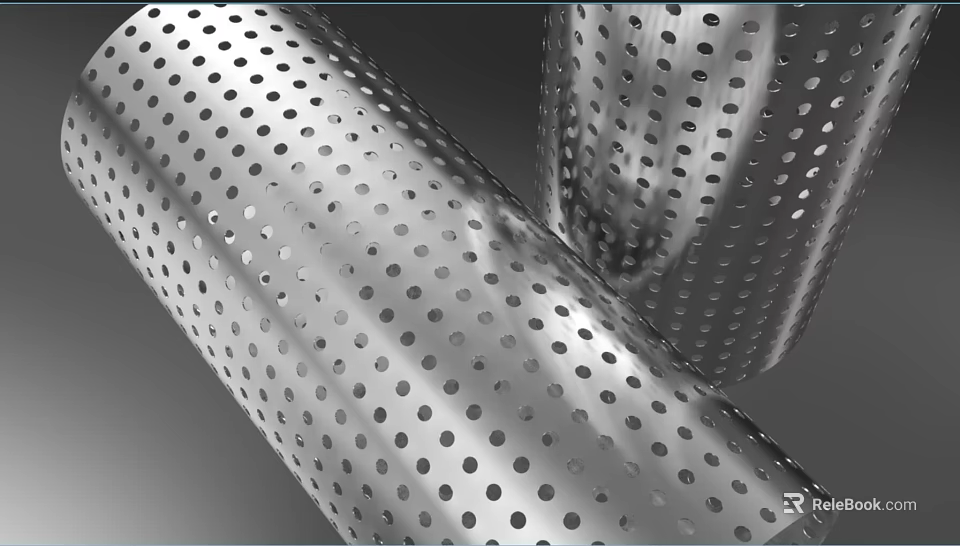 Perforated Metal Tubes With Round Holes Shiny Surface And Cylindrical Design 3d model 