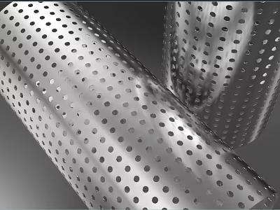 Perforated Metal Tubes With Round Holes Shiny Surface And Cylindrical Design 3d model