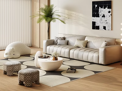 Cream-Quiet Nordic Living Room Conference Hall