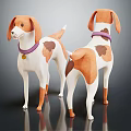 Two White And Brown Dogs With Purple Collars 3D Model Standing Pose 3d model