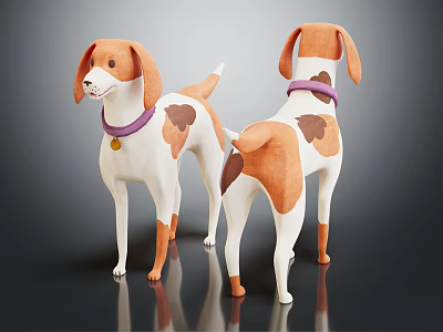 Two White And Brown Dogs With Purple Collars 3D Model Standing Pose 3d model Two White And Brown Dogs With Purple Collars 3D Model Standing Pose 3d model