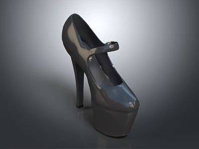 Elegant Black High Heels With Platform Sole And Buckle Strap Design 3d model