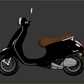 Elegant Black Scooter Featuring Brown Leather Seat and Reflective Floor Design