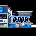 Modern Exhibition Booth Design With Brand Logos Large Screens And Reception Counter