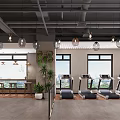 AO515 Modern Fitness Gym Reception Area With Pendant Lights Green Plants And Workout Equipment
