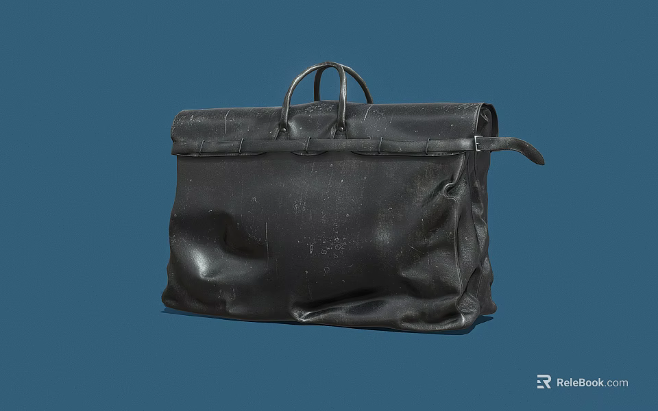 Black Leather Travel Bag With Two Loop Handles And Side Strap Design 3d model