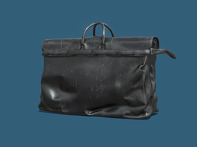 Black Leather Travel Bag With Two Loop Handles And Side Strap Design 3d model