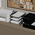 Office Electronics With White And Black Printers And Document Tray On Wooden Desk