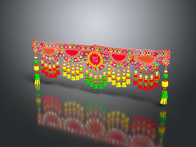 Vibrant Traditional Decorative Ornament Set With Circular Patterns Colorful Tassels And Red Yellow Green Accents 3d model