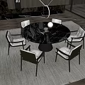 Elegant Modern Dining Table Set With Round Marble Top And Six Chairs 3d model