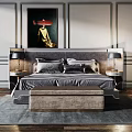 Elegant Double Bed With Bedside Tables Table Lamps Bench Wall Art And Paneled Walls