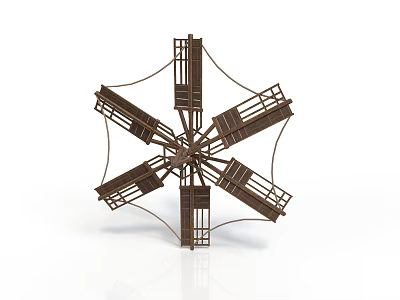 Metal Windmill Structure With Star Shaped Blades And Support Framework 3d model