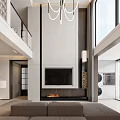 Modern Loft Living Room With Fireplace And TV 3d model