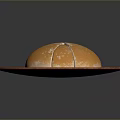 Orange Round Dessert On Red Wooden Plate With White Powder Topping And Sliced Piece