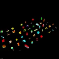 Vibrant Colorful Miniature Toys Scattered On Purple Background