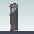 Modern High Rise Office Building With Curved Glass Curtain Wall And Top Circular Structure