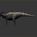 3D Crested Dinosaur Model Standing With Striped Body Open Mouth And Red Tongue