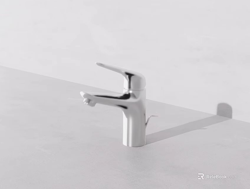 Modern Stainless Steel Faucet With Single Handle On White Bathroom Countertop 3d model 