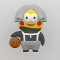 Yellow Plush Doll With Gray Hair Red Cheek Dots Gray Top White Overalls Holding Basketball