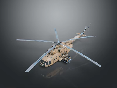 Sand Colored Transport Helicopter Model With Large Rotors And Detailed Design 3d model