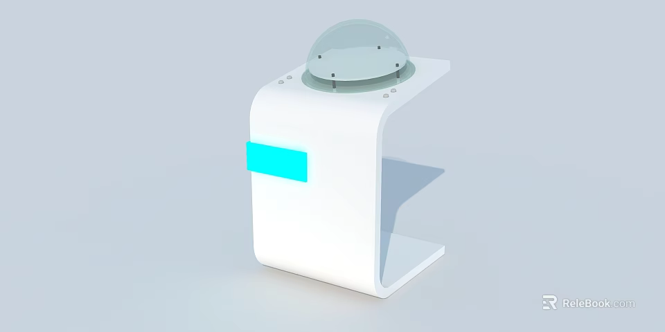 Modern Display Shelf with White Frame Transparent Dome Top and Blue Side Panel 3d model 