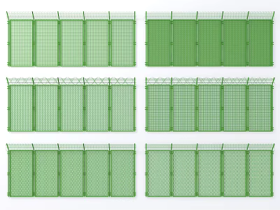 Green Fences with Various Mesh Styles and Patterns for Outdoor Security and Decoration 3d model