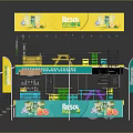 Two Story Exhibition Booth Structure With Yellow Green Design RENO Branding And Flags