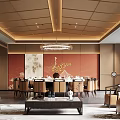 Elegant Chinese Style Dining Room Interior With Red Walls Traditional Painting And Round Table