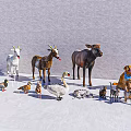 Reptiles And Various Farm Animals In Snowy Outdoor Environment