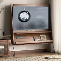 TV On Wooden Console Displaying Media Playlist With Framed Photos In Living Room