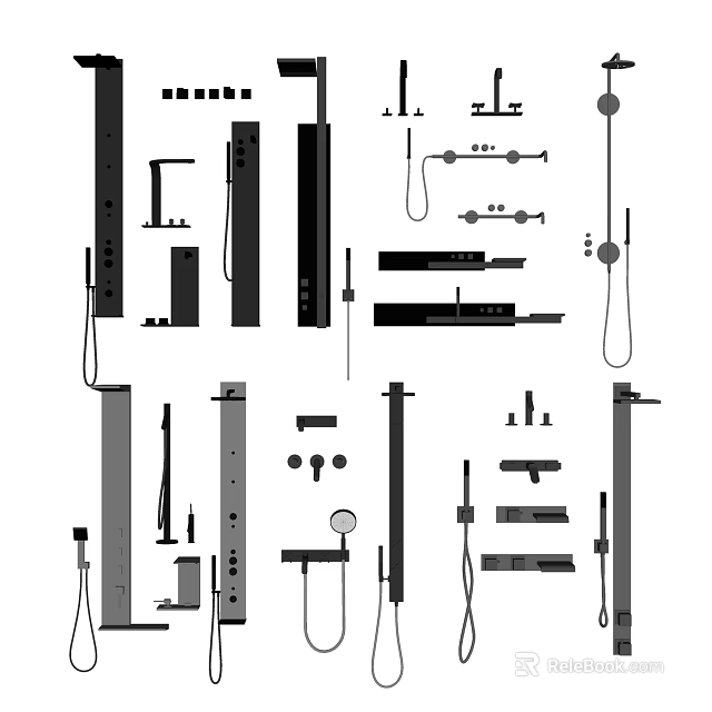 Various Faucet Designs Featuring Shower Systems Handles And Bathroom Kitchen Components 3d model 