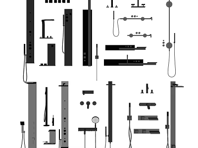 Various Faucet Designs Featuring Shower Systems Handles And Bathroom Kitchen Components 3d model
